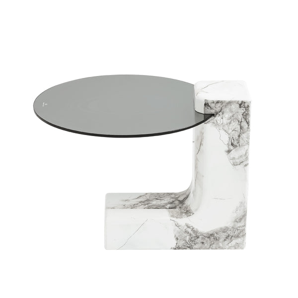 English Elm Bianco Marble-Pattern Coffee Table with Side Table Set — Modern White Top, Black Wood Legs, Durable Elegance B341S00040