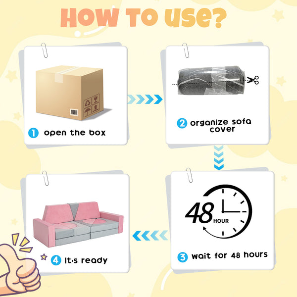 English Elm 15pcs Modular Toddler Play Couch Set Velvet Foam Fort Building Playroom Seating Pink+Grey T5880P493414