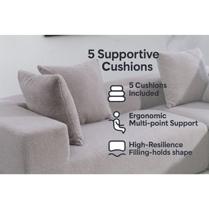 English Elm Full Foam Modular L-shaped Sectional Sofa Flannelette Upholstered with Five Throw Pillows Grey W3326S00023