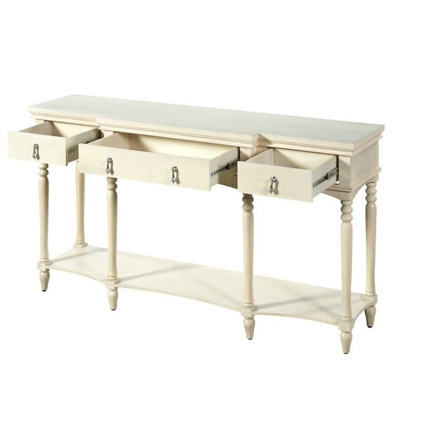 English Elm [video] Solid Pine Console Table Ornate Carved Legs Copper Hardware Soft-close Drawers White N759P433566K