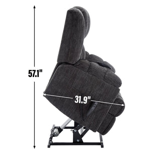 English Elm Dual Motor Power Lift Recliner Chenille Chair with Massage Heat and Infinite Positions Grey W3224P288492