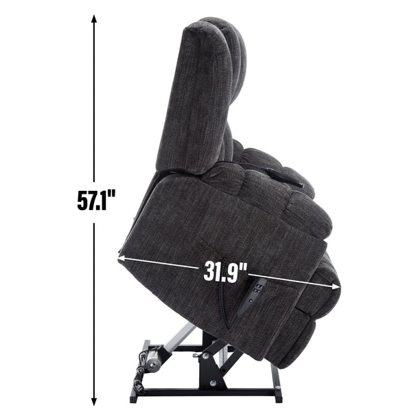 English Elm Dual Motor Power Lift Recliner Chenille Chair with Massage Heat and Infinite Positions Grey W3224P288492
