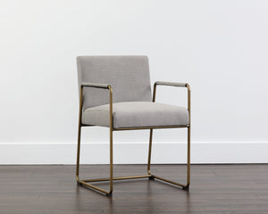 Sunpan Balford Dining Armchair - Elegant Mid-Century Design with Comfortable Seat and Antique Brass Frame Arena Cement