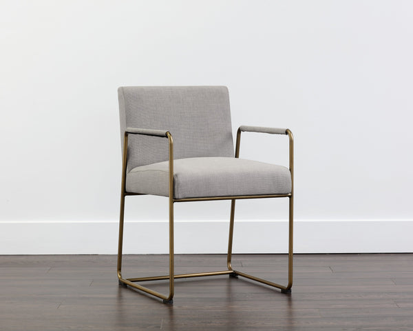 Sunpan Balford Dining Armchair - Elegant Mid-Century Design with Comfortable Seat and Antique Brass Frame Arena Cement