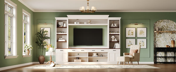 English Elm On-Trend Farmhouse 4-Piece Entertainment Wall Unit For Tvs Up To 70" With Wine Rack & Adjustable Shelves N721S000046K-GIGA