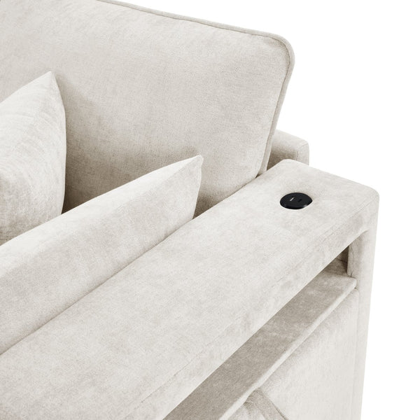 English Elm Swivel Barrel Accent Chair Chenille Tufted Round Club Seat for Living Room Lounge Beige N719S002300A
