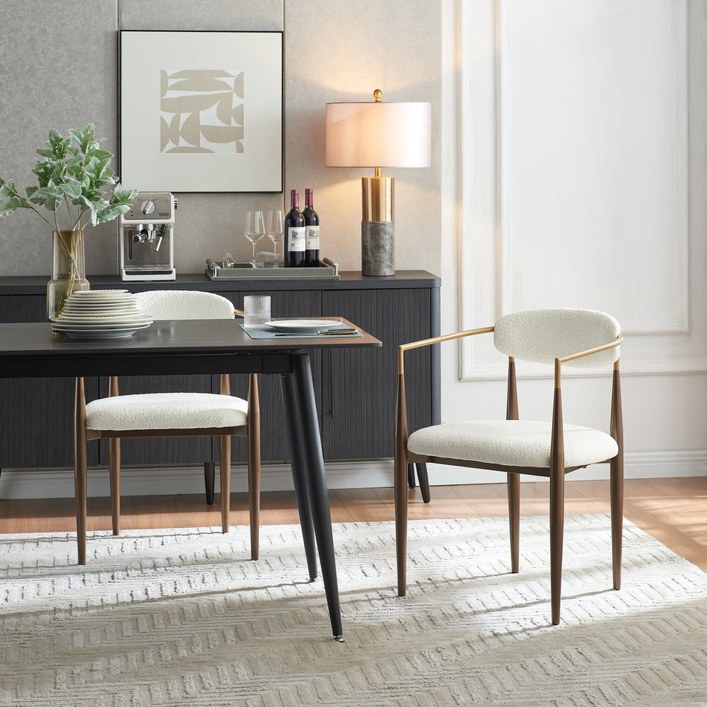 English Elm Dining Arm Chairs Set of 2 Gold Accent Iron Frame Upholstered Modern Minimalist White+Gold N771P392272J