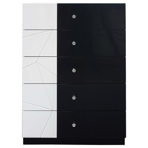 English Elm Modern 5-Drawer Chest High Gloss Lacquer Poplar Wood Nightstand with Geometric Front & Crystal Knobs B011P354491