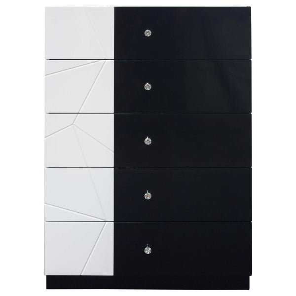 English Elm Modern 5-Drawer Chest High Gloss Lacquer Poplar Wood Nightstand with Geometric Front & Crystal Knobs B011P354491