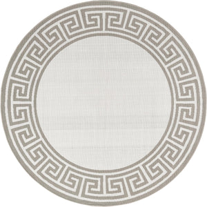 Unique Loom Outdoor Coastal Caye Machine Made Border Rug Ivory, Gray 7' 1" x 7' 1"