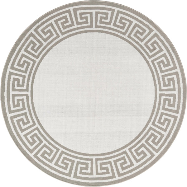 Unique Loom Outdoor Coastal Caye Machine Made Border Rug Ivory, Gray 7' 1" x 7' 1"