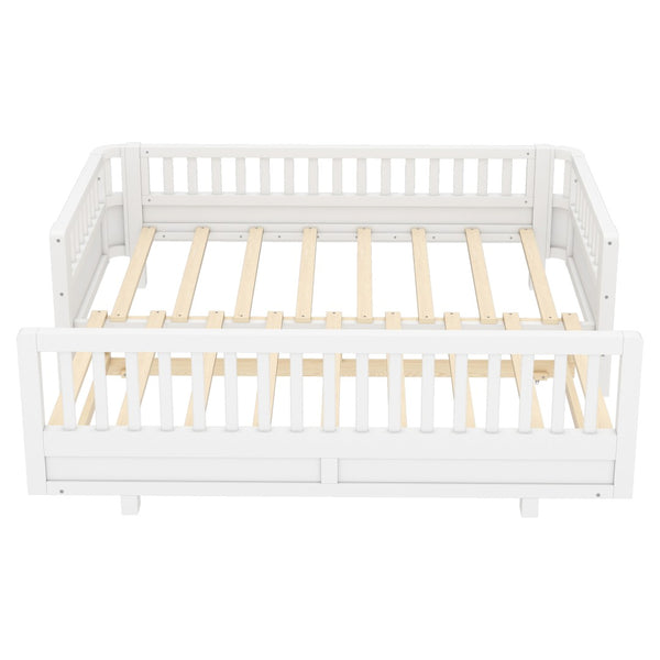 English Elm Twin Size Platform Bed With Guardrails - Solid Wood Frame, Convertible Design For Growing Kids & Guests W1580S00239-GIGA