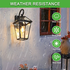 English Elm 21"(H) 21"(H) Outdoor Wall Lantern Light - Farmhouse Black Aluminum & Clear Glass Sconce, Weatherproof Durable Porch Patio Security Fixture W2312P368728