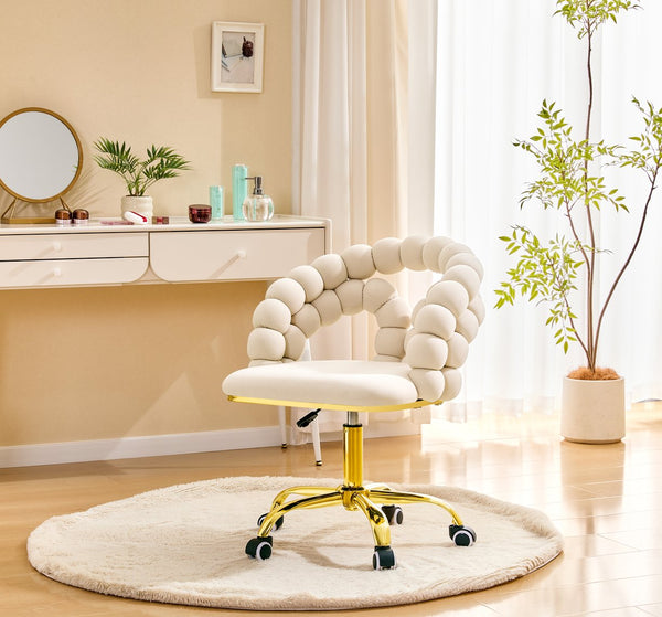 English Elm Modern Velvet Bubble Back Swivel Chair Glam Upholstered Seat for Vanity or Desk Beige,Gold W3875P442948
