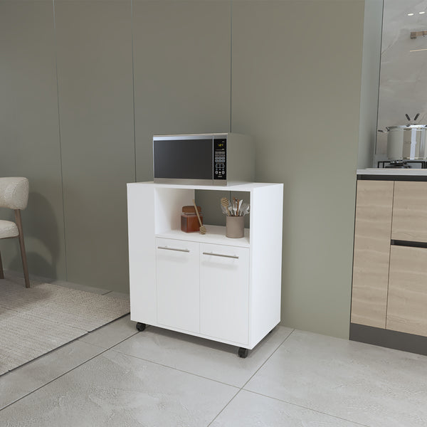 English Elm Bethesda Kitchen Cart White – Durable Engineered Wood, Open Shelf & Double-Door Cabinet for Storage B092P286113