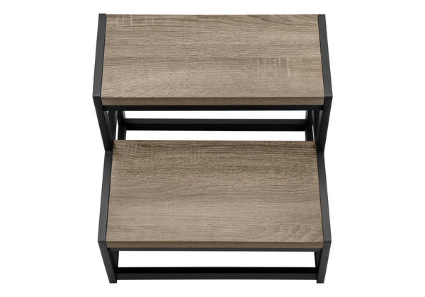 English Elm Ladder, Step Stool with Dark Taupe Laminate Treads and Matte Black Metal Frame B2710P219496