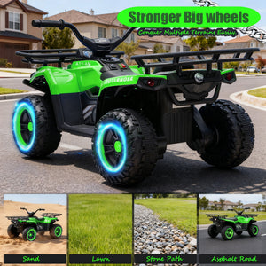 English Elm 24v Dual Motor Kids Atv Ride on with Led Lights Bluetooth Storage Racks Off Road Green W1578P390451