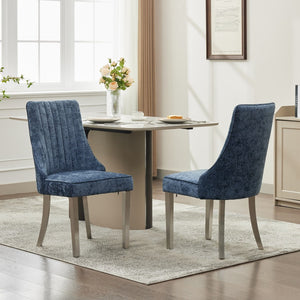 English Elm Rayon Upholstered Dining Chairs – Set Of 2 Blue Chenille Accent Chairs With Silver Steel Legs For Style W1143P293317-GIGA