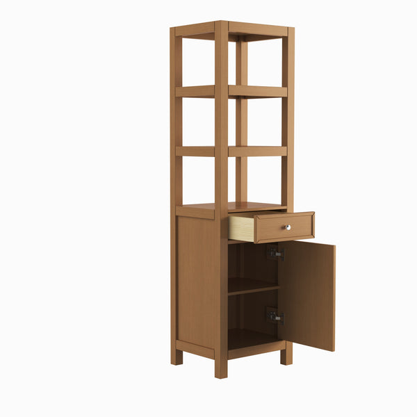 English Elm 20" Oak Finish Freestanding Bathroom Tower Cabinet with Soft Close Door and Drawer T3785P442242