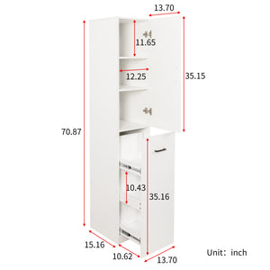 English Elm Kitchen Pantry Cabinet Freestanding Tall Storage with Pull Out Shelves Slim White Design W331P373803