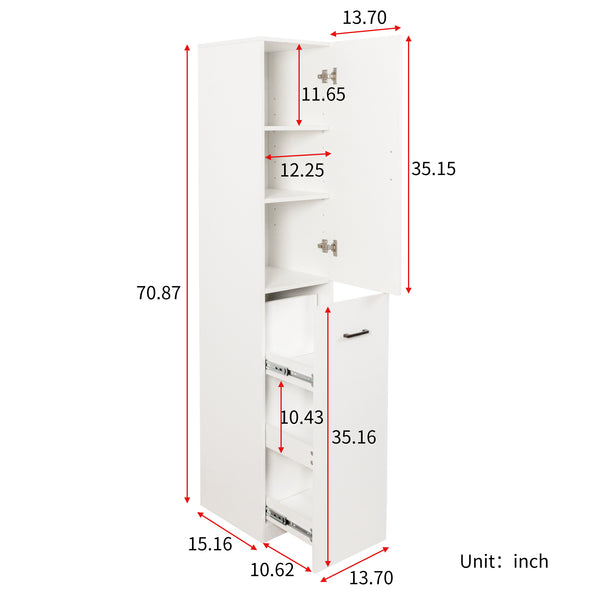 English Elm Kitchen Pantry Cabinet Freestanding Tall Storage with Pull Out Shelves Slim White Design W331P373803