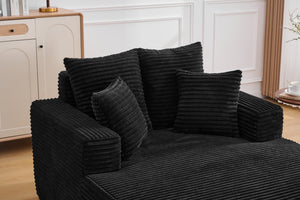 English Elm Oversized Corduroy Chaise Sleeper Sofa Deep Seat Lounge Chair for Apartment Bedroom Black W1752P402833