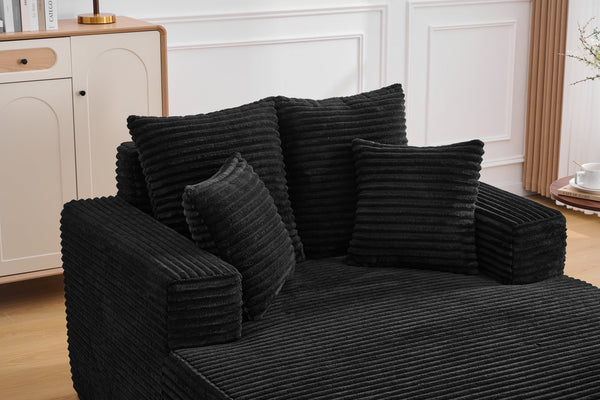 English Elm Oversized Corduroy Chaise Sleeper Sofa Deep Seat Lounge Chair for Apartment Bedroom Black W1752P402833