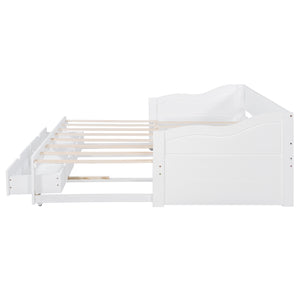 English Elm Wooden Twin Daybed with Pull Out Trundle and Dual Storage Drawers for Guest Rooms White LP000519AAK-1