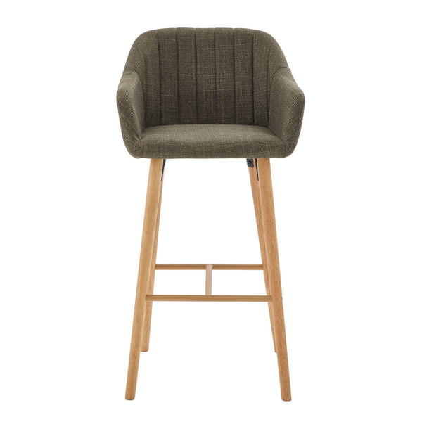 English Elm Modern Linen Upholstered Barstools with Oak Legs Armrests and Footrest for Kitchen Islands Green W395P396315