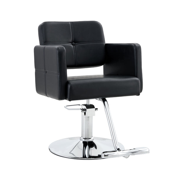 English Elm Fashionable Hydraulic Salon Chair Black Pu Leather Swivel Seat for Styling Studios W1151P361700