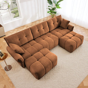 English Elm 3 Seater Chenille Sofa with Ottoman Tufted Arms Solid Wood Frame Lounge Couch Burnt Orange W714S01664