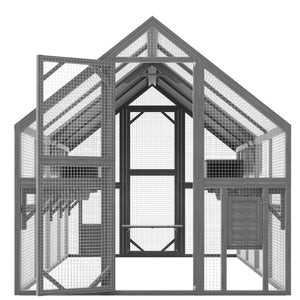 English Elm Cat, Cat Outdoor Wooden Enclosure with Seven Platforms Resting Boxes and Waterproof Canopy W1598S00040
