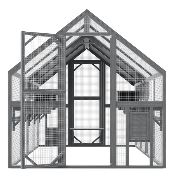 English Elm Cat, Cat Outdoor Wooden Enclosure with Seven Platforms Resting Boxes and Waterproof Canopy W1598S00040