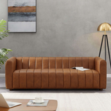 Ashcroft Furniture Elrosa Channel Tufted Leather Sofa with Padded Back Cushion & Removable Legs - 34.50 x 88.00 x 27.00