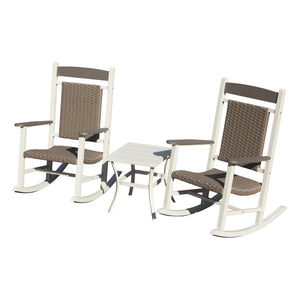English Elm Outdoor HDPE Rocking Chairs Set of 3 – Weatherproof Oversized Patio Rockers, Ergonomic 380lb Support, Fade‑Resistant Elegance White+gray W1859P360080