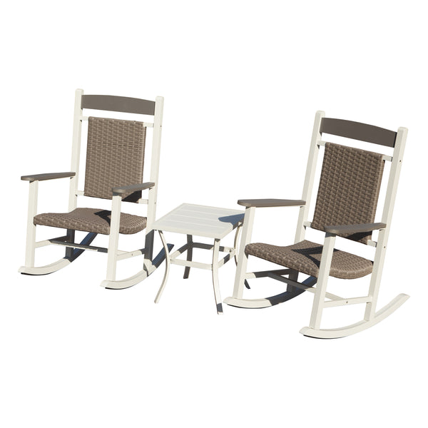 English Elm Outdoor HDPE Rocking Chairs Set of 3 – Weatherproof Oversized Patio Rockers, Ergonomic 380lb Support, Fade‑Resistant Elegance White+gray W1859P360080