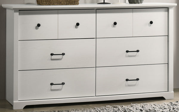 English Elm Elettra Wide Six Drawer Dresser White Laminate Finish with Black Metal Hardware B2749P413338