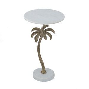 English Elm 14x14x24" Round Marble Top Side Table Sculptural Gold Palm Pedestal Accent Piece W2078P461588