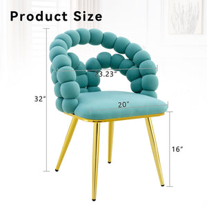 English Elm Set of 2 Teal Velvet Bubble Backrest Dining Chairs with Sculptural Gold Legs W1512P491829