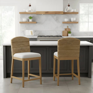 Alpine Furniture Bahia Handwoven Banana Twist Counter Stools Set of 2 Coastal Boho Kitchen Seating FA-13