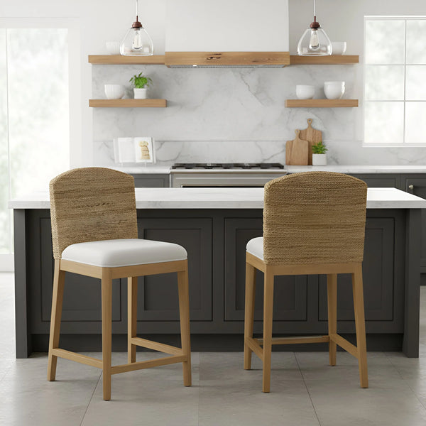 Alpine Furniture Bahia Handwoven Banana Twist Counter Stools Set of 2 Coastal Boho Kitchen Seating FA-13
