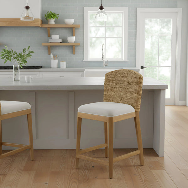 Bahia Handwoven Banana Twist Counter Stools Set of 2 Coastal Boho Kitchen Seating