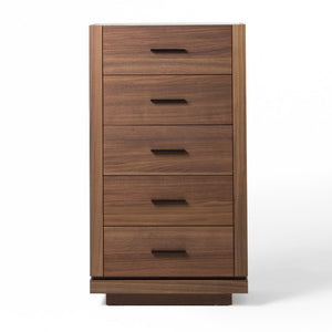 VIG Furniture Bailey- Modern Walnut Chest With 5 Drawers, Walnut Veneer, Tempered Glass Top & Black Metal Handles VGHB-EM112W-W