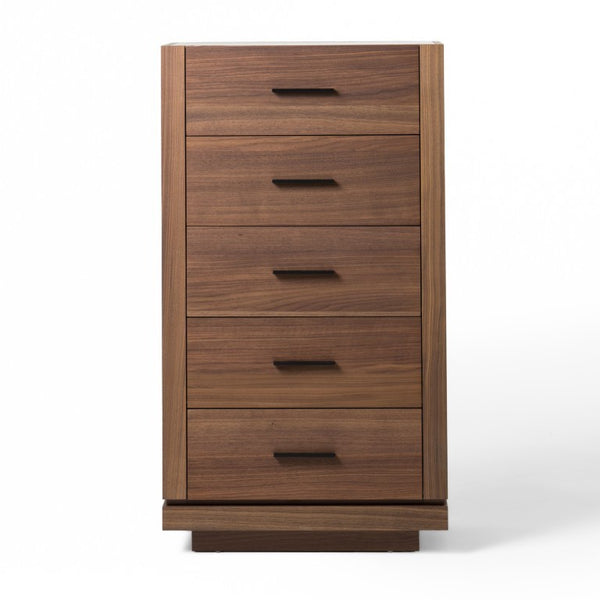 VIG Furniture Bailey- Modern Walnut Chest With 5 Drawers, Walnut Veneer, Tempered Glass Top & Black Metal Handles VGHB-EM112W-W