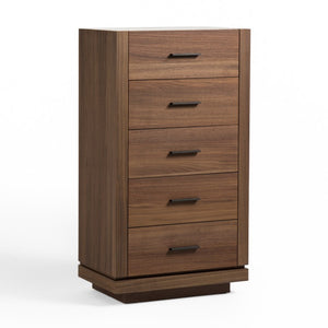 VIG Furniture Bailey- Modern Walnut Chest With 5 Drawers, Walnut Veneer, Tempered Glass Top & Black Metal Handles VGHB-EM112W-W