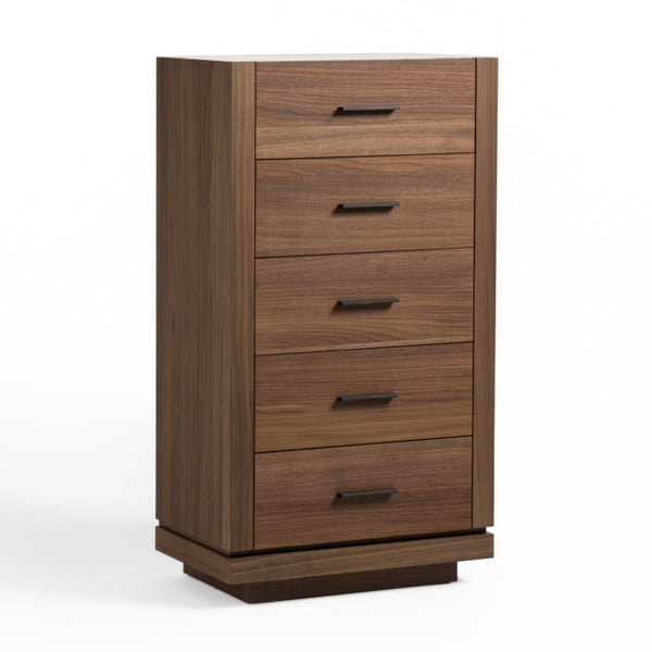 VIG Furniture Bailey- Modern Walnut Chest With 5 Drawers, Walnut Veneer, Tempered Glass Top & Black Metal Handles VGHB-EM112W-W