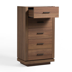 VIG Furniture Bailey- Modern Walnut Chest With 5 Drawers, Walnut Veneer, Tempered Glass Top & Black Metal Handles VGHB-EM112W-W