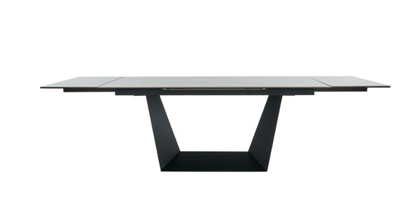 VIG Furniture Baldwin Extendable Dining Table With Grey Marble-Look Ceramic Top & Black Metal Base, Seats 8–10 VGNSGD8684-CB