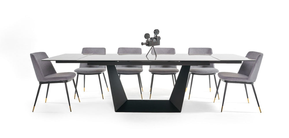 VIG Furniture Baldwin Extendable Dining Table With Grey Marble-Look Ceramic Top & Black Metal Base, Seats 8–10 VGNSGD8684-CB