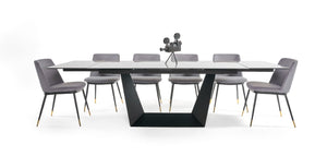 VIG Furniture Baldwin Extendable Dining Table With Grey Marble-Look Ceramic Top & Black Metal Base, Seats 8–10 VGNSGD8684-CB